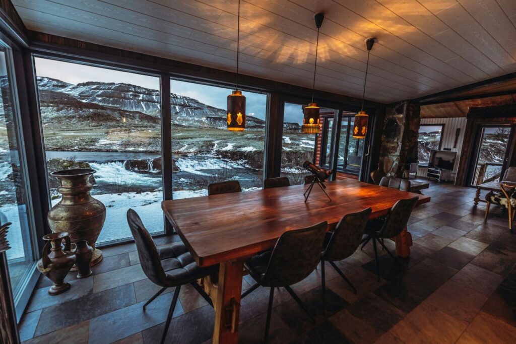 long communal dining table at Holmen Lofoten
