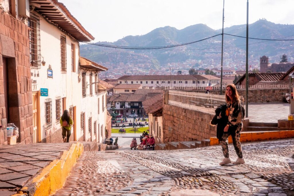 sacred valley peru terraces couple walking