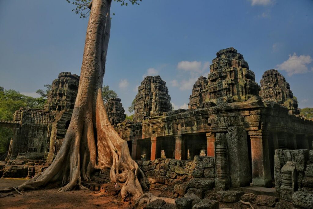 Angkor Wat temple towers under clear morning sky in Cambodia