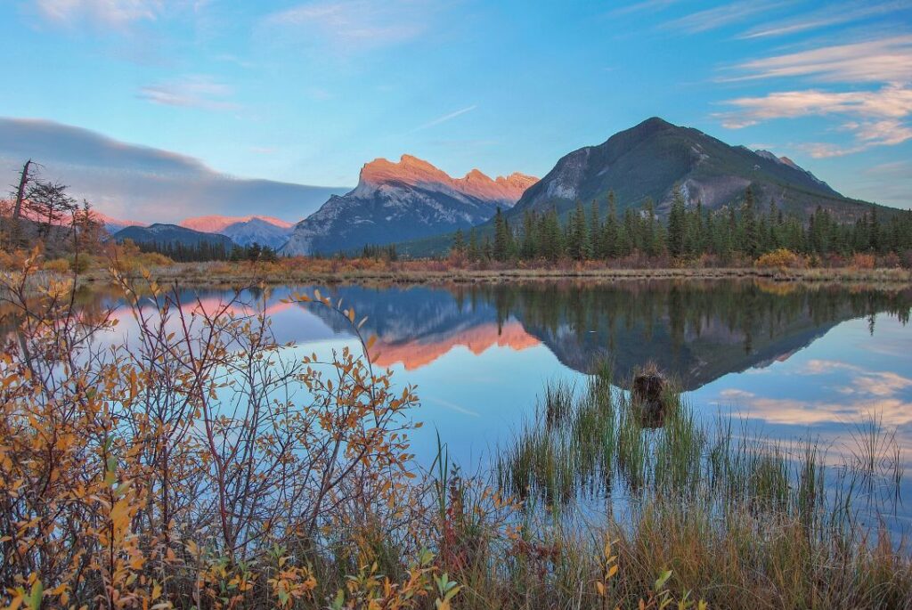 Luxury Banff hotel room with fireplace and mountain view for couples