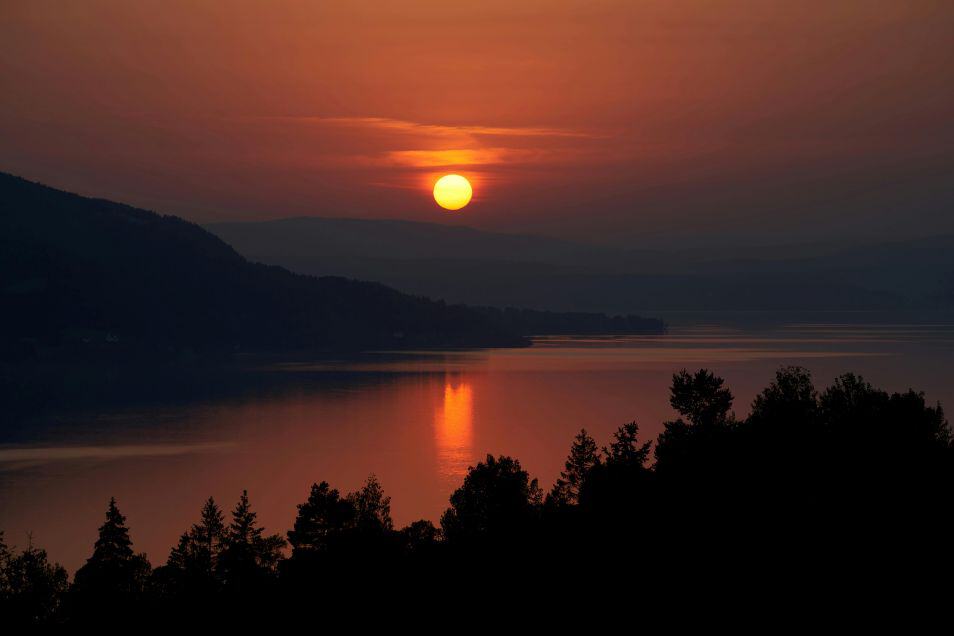 romantic sunset view over the Norwegian fjords