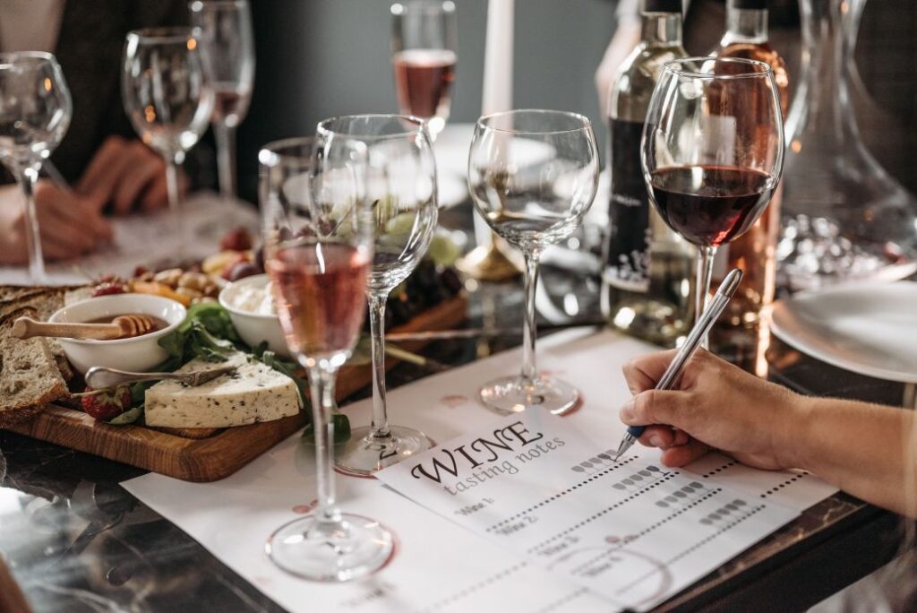 Hungarian wine flight with food pairings in Budapest.